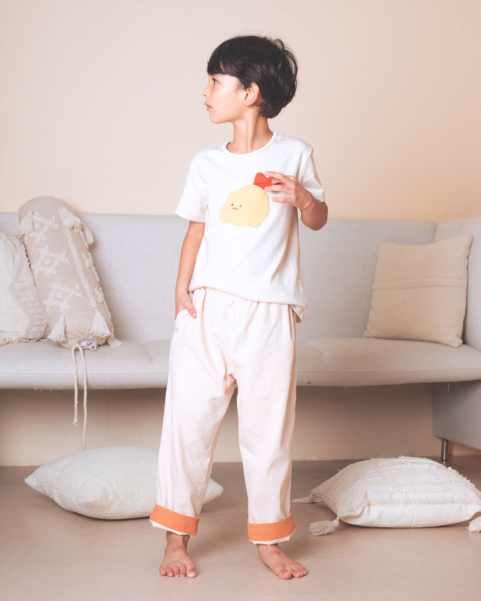 Folded Hem Pants - Cream