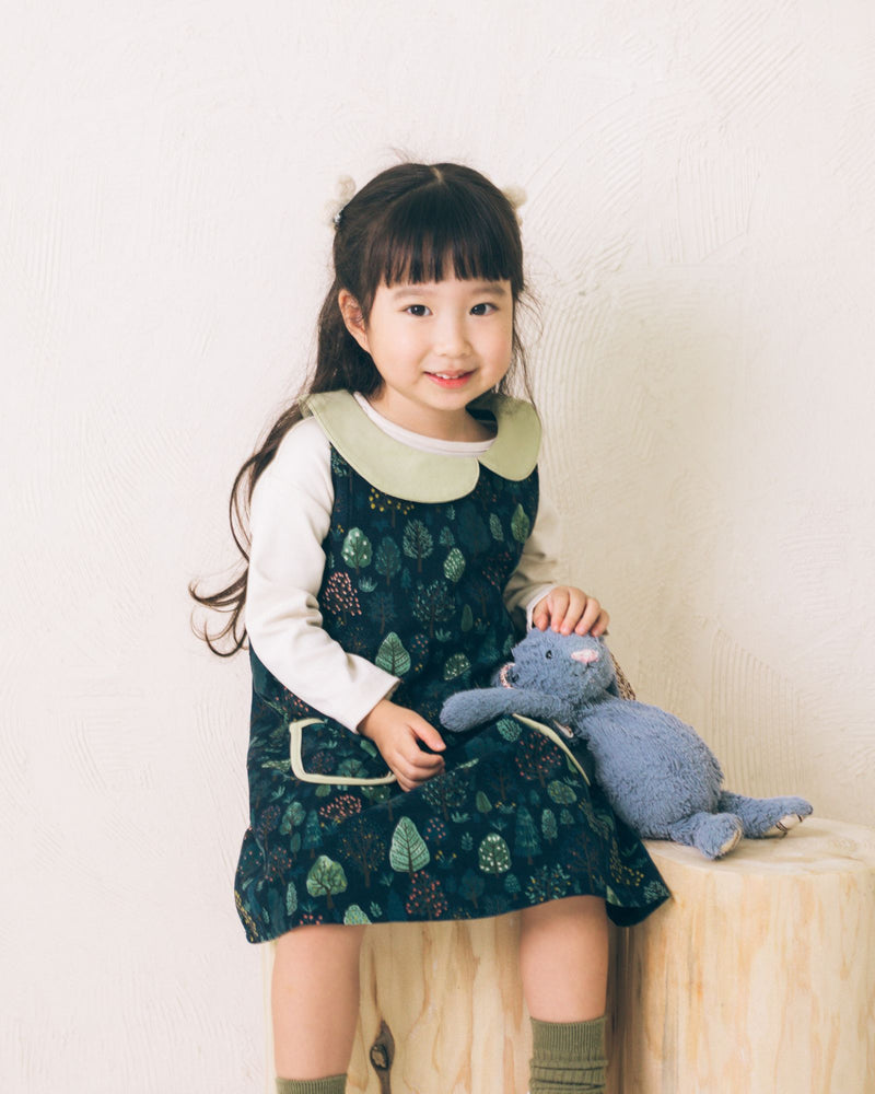 Pre-order: Forest Asymmetrical Collar Girls Dress