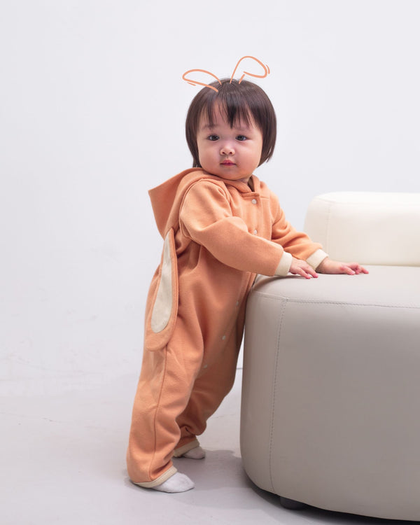 Pre-order: Bunny Heart Hoodie Romper - Peach