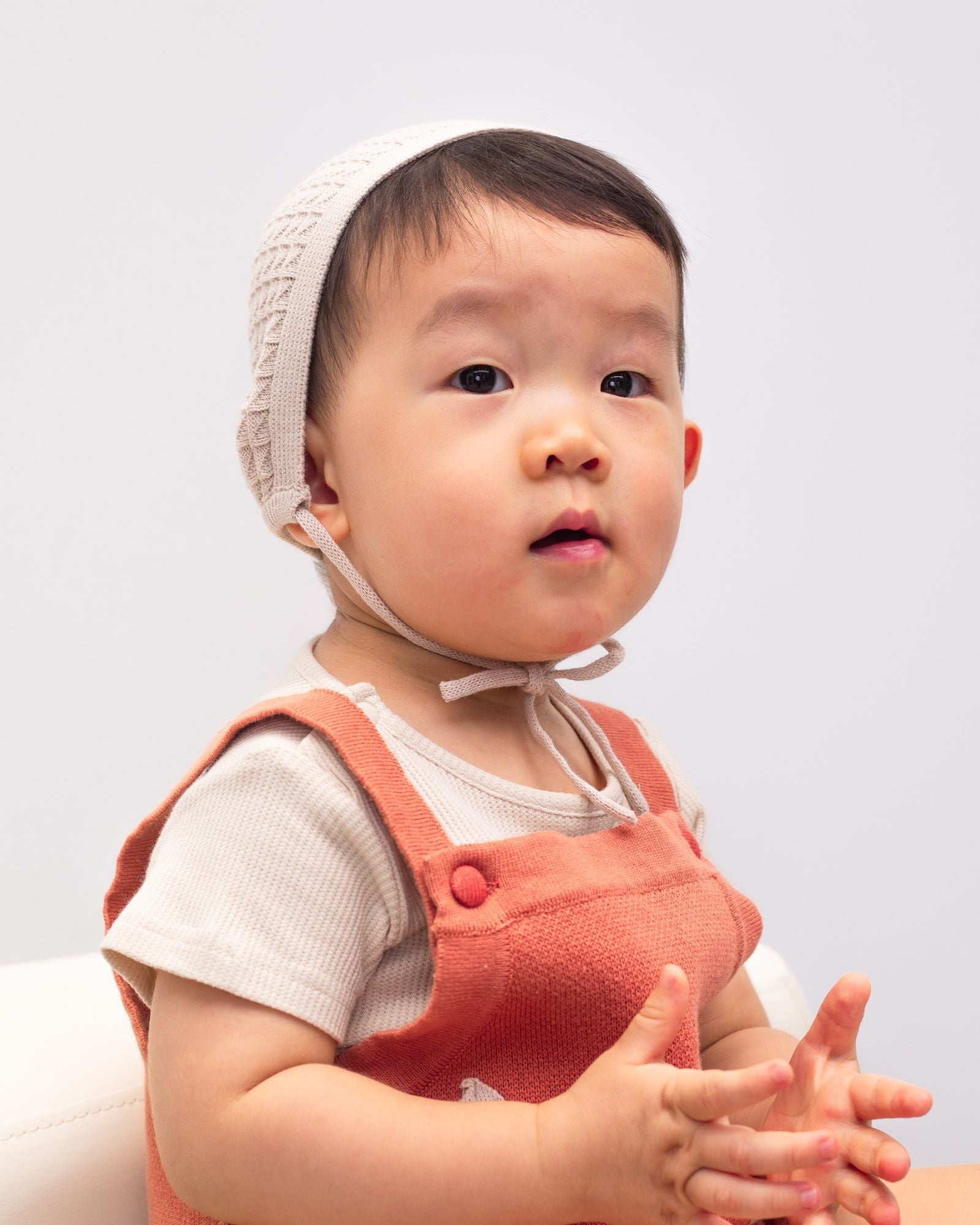 Knitted Waffle Baby Bonnet