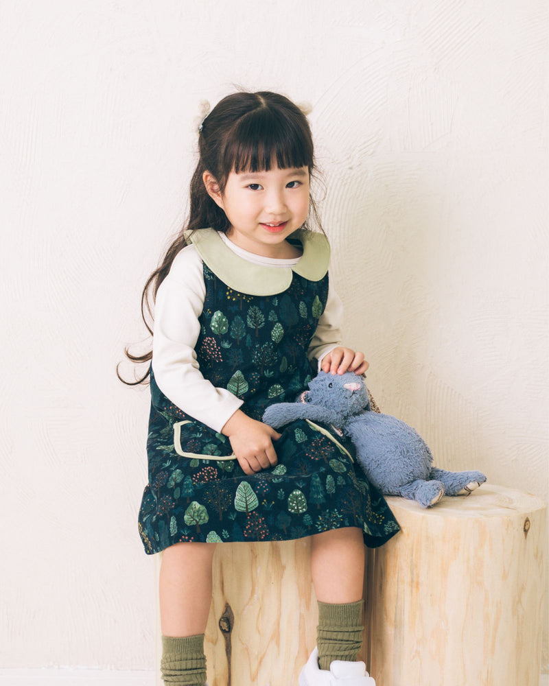 Pre-order: Forest Asymmetrical Collar Girls Dress